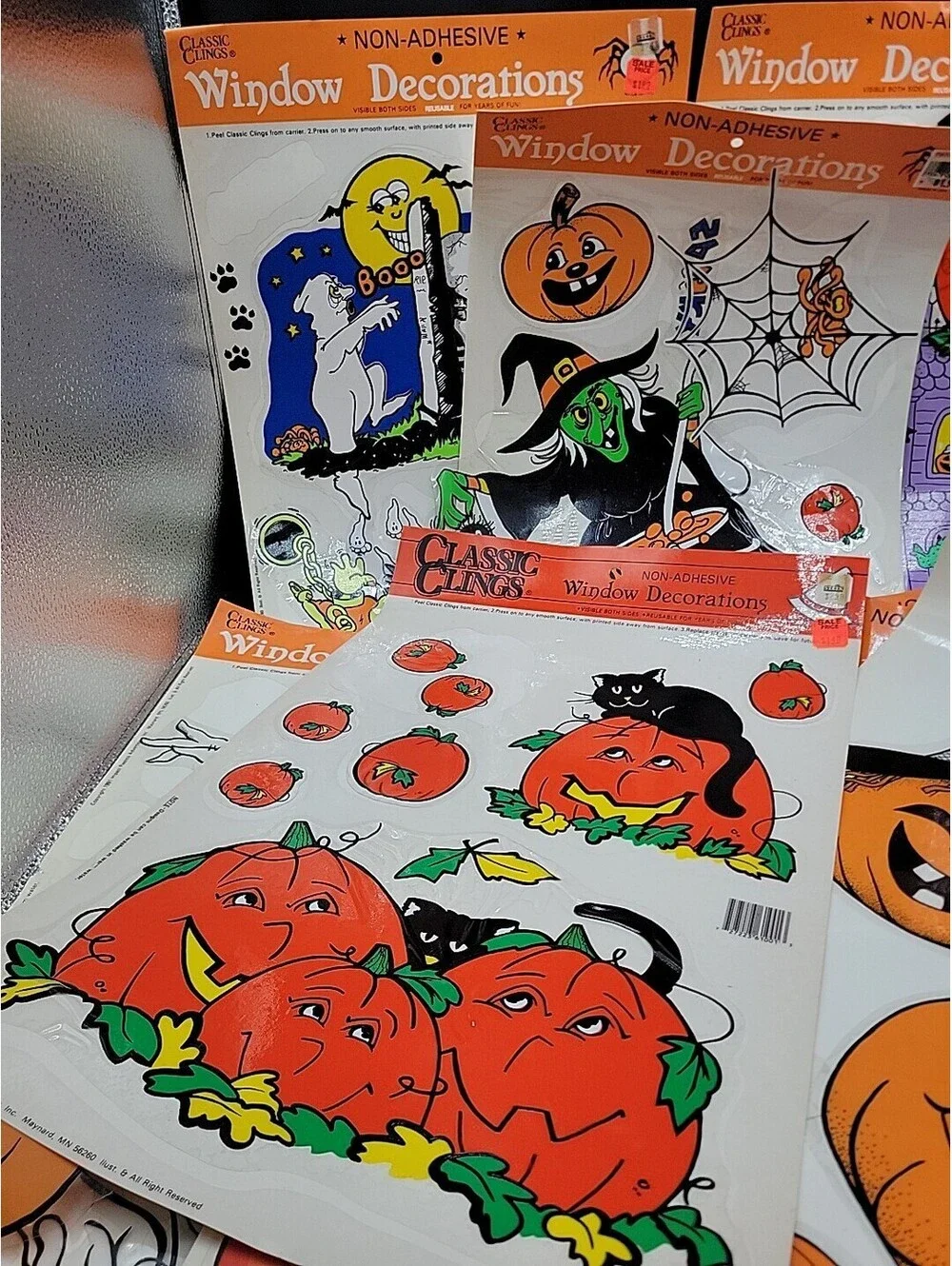 Vintage Halloween Window Clings Decorations Lot Classic Clings Pumpkins Witch Gh